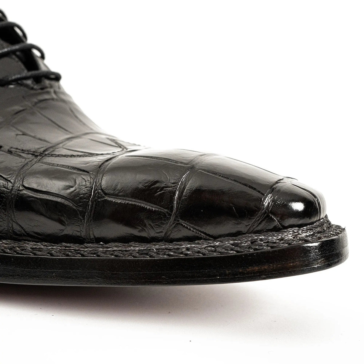 Black Crocodile Leather Norwegian Welt Oxford Shoes