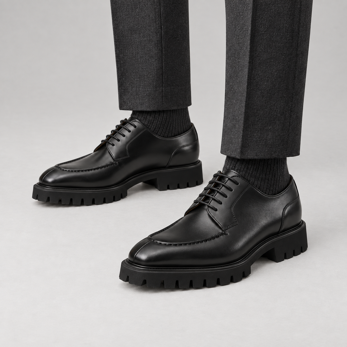 Black Apron-Toe Calf Leather Derby Shoes