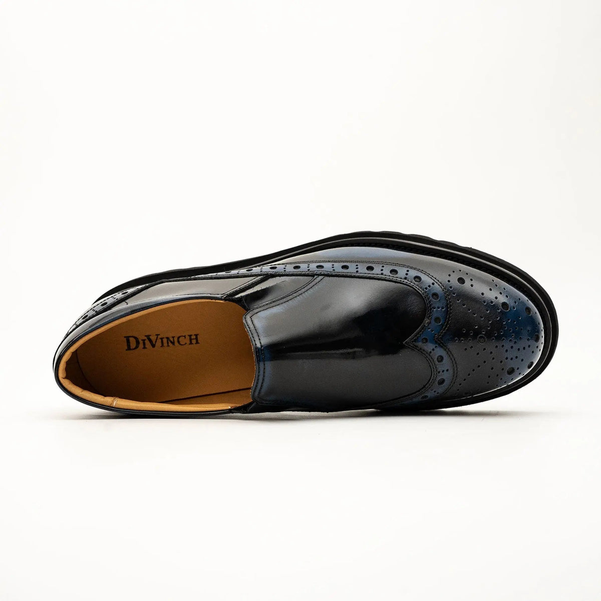Blue-Black Wingtip Brogue Slip-On Shoes