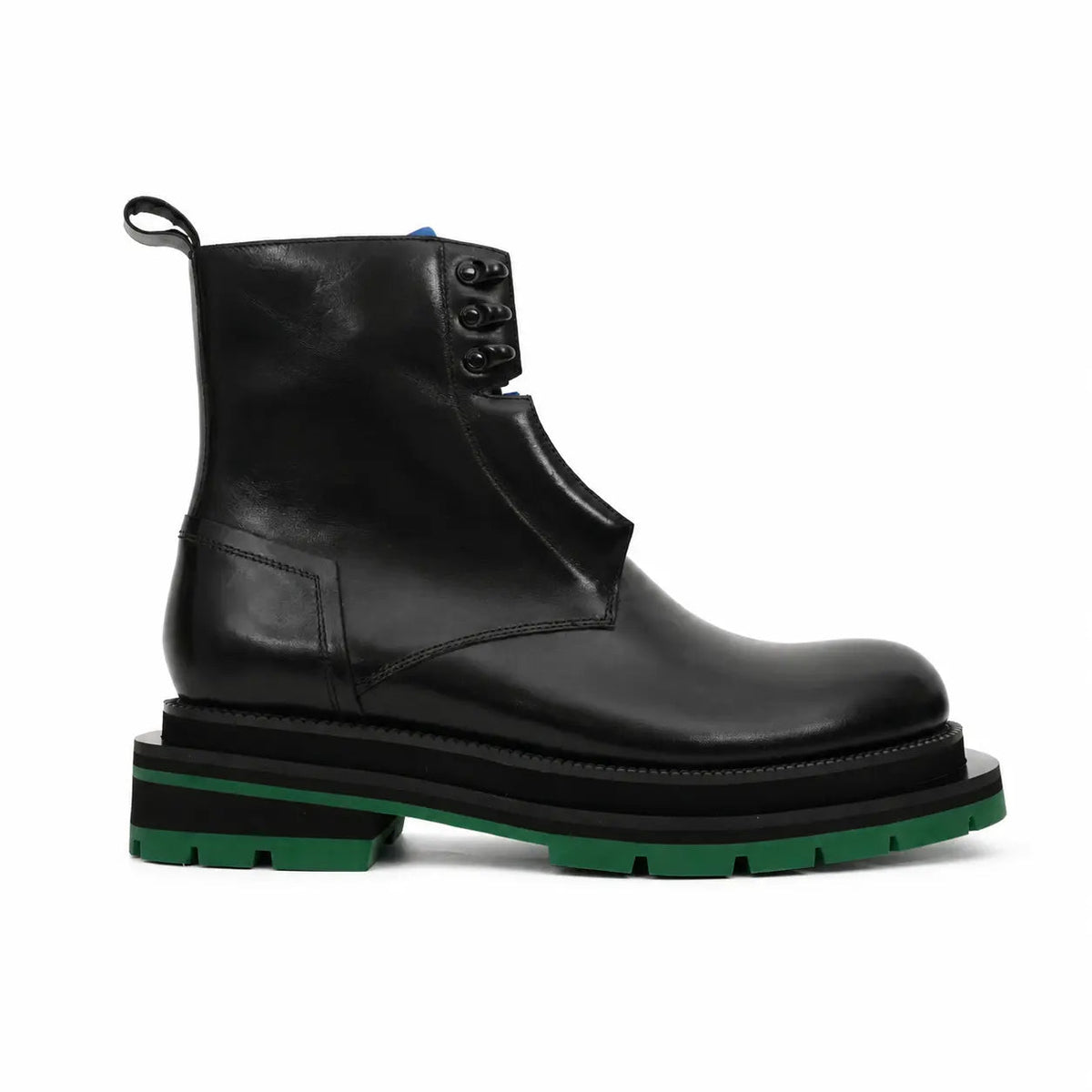 Black Leather Lace-Up Boots with Blue and Green Accents