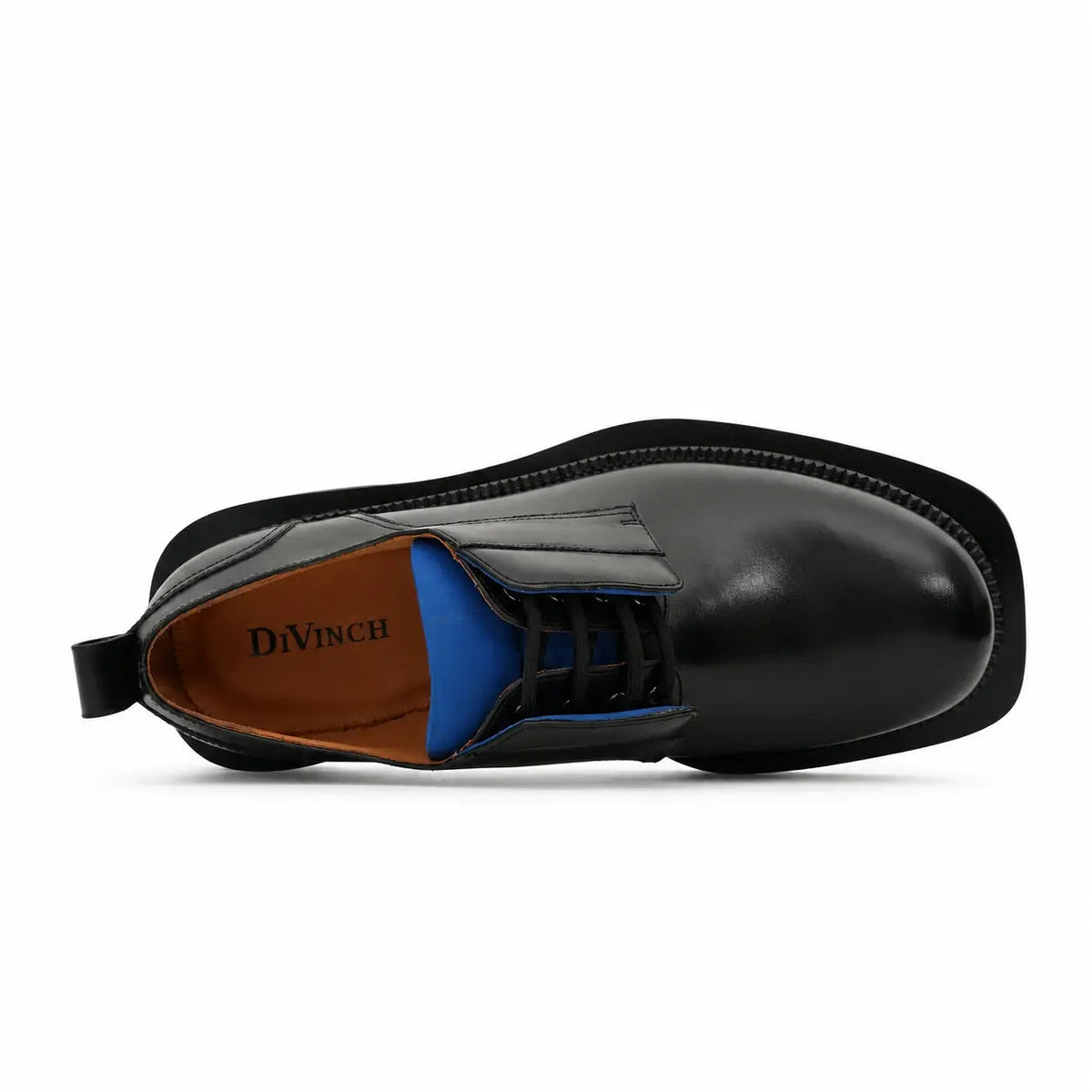 Black Leather Derby Shoes with Blue and Green Accents