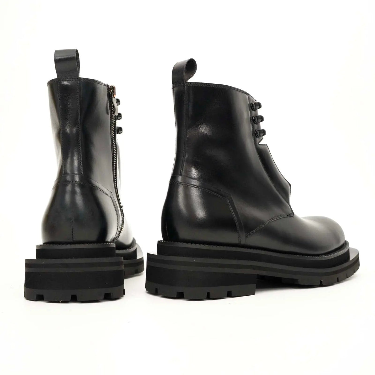 Black Leather Lace-Up Boots with Blue Detail