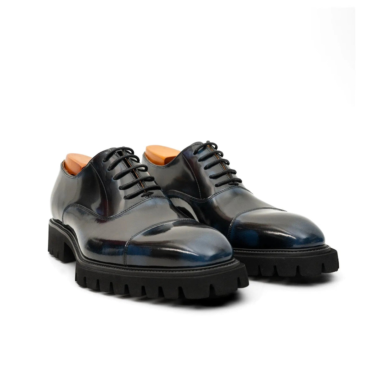 Blue Cap-Toe Calf Leather Oxford Shoes