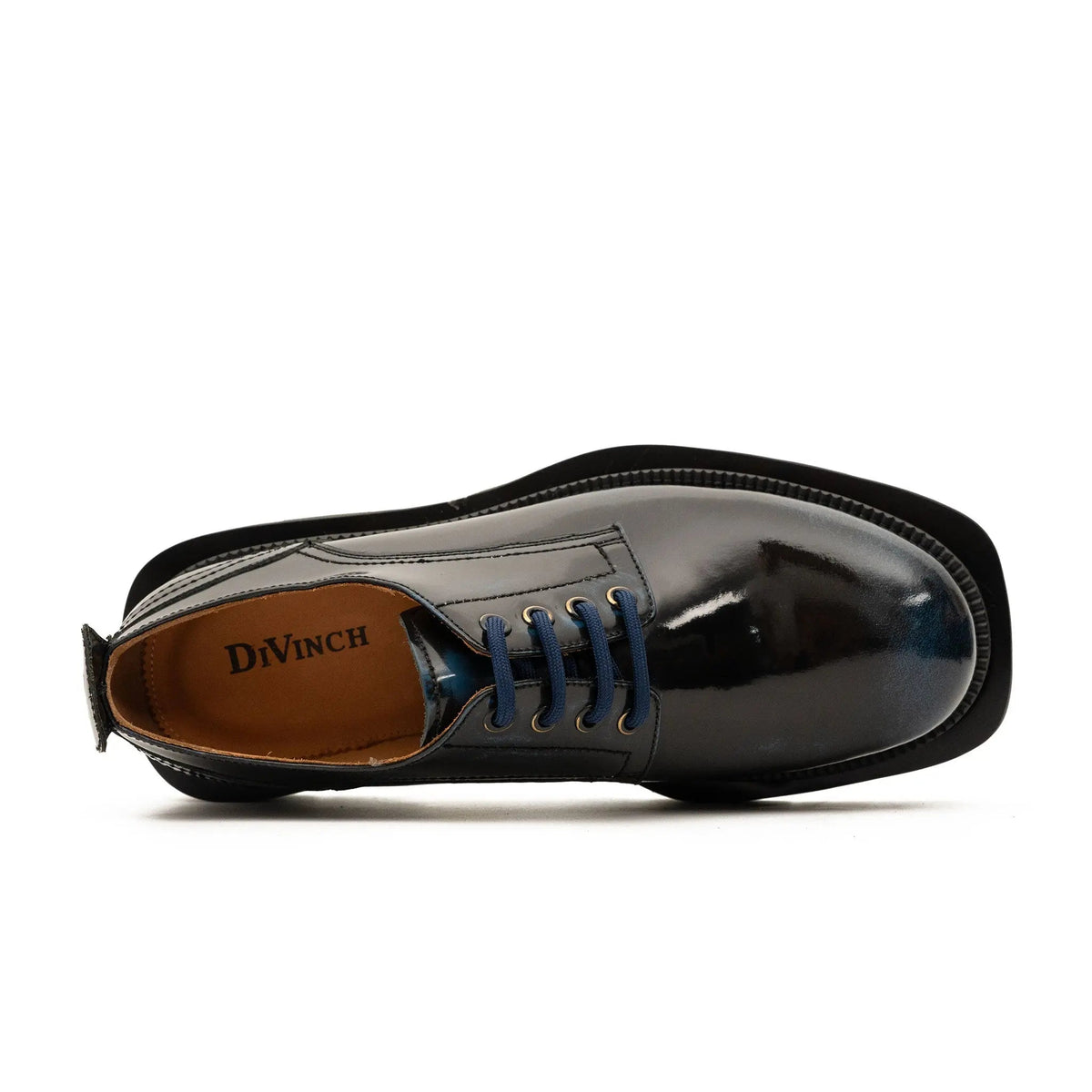 Blue Plain-Toe Calf Leather Derby Shoes