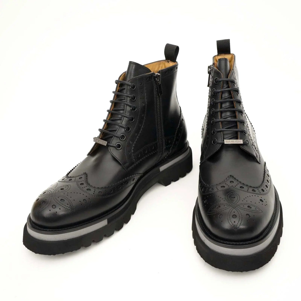 Black Calf Leather Wingtip Brogue Ankle Boots