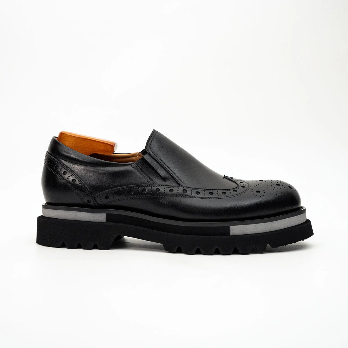 Black Wingtip Brogue Slip-On Shoes