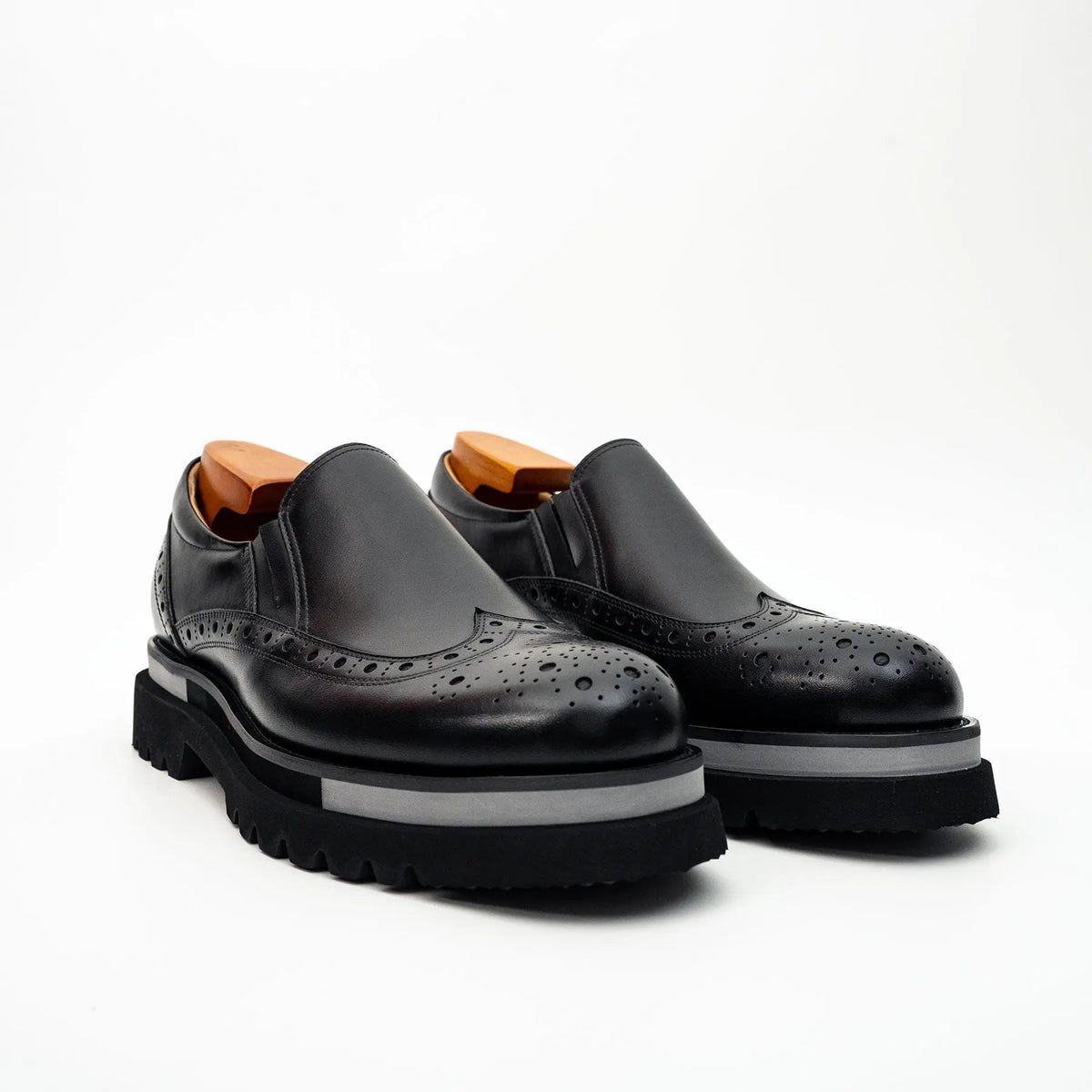 Black Wingtip Brogue Slip-On Shoes