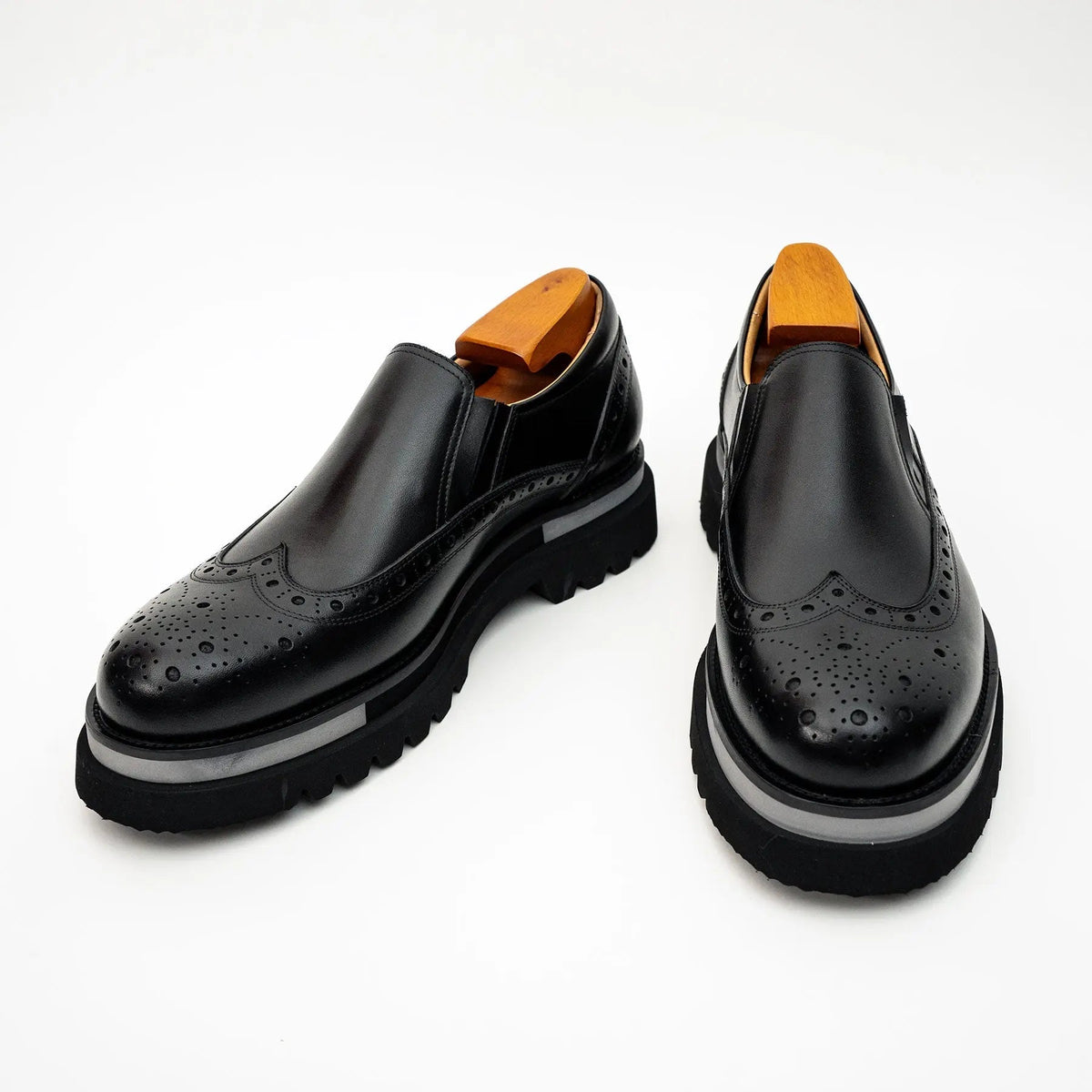 Black Wingtip Brogue Slip-On Shoes