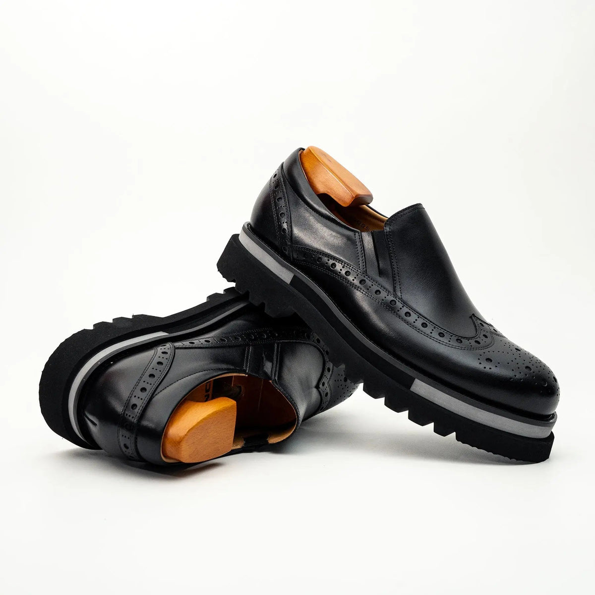 Black Wingtip Brogue Slip-On Shoes