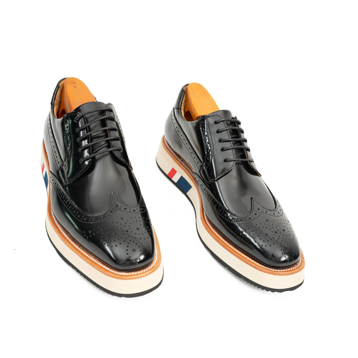 Black Wingtip Derby Shoes with Color-Block Sole