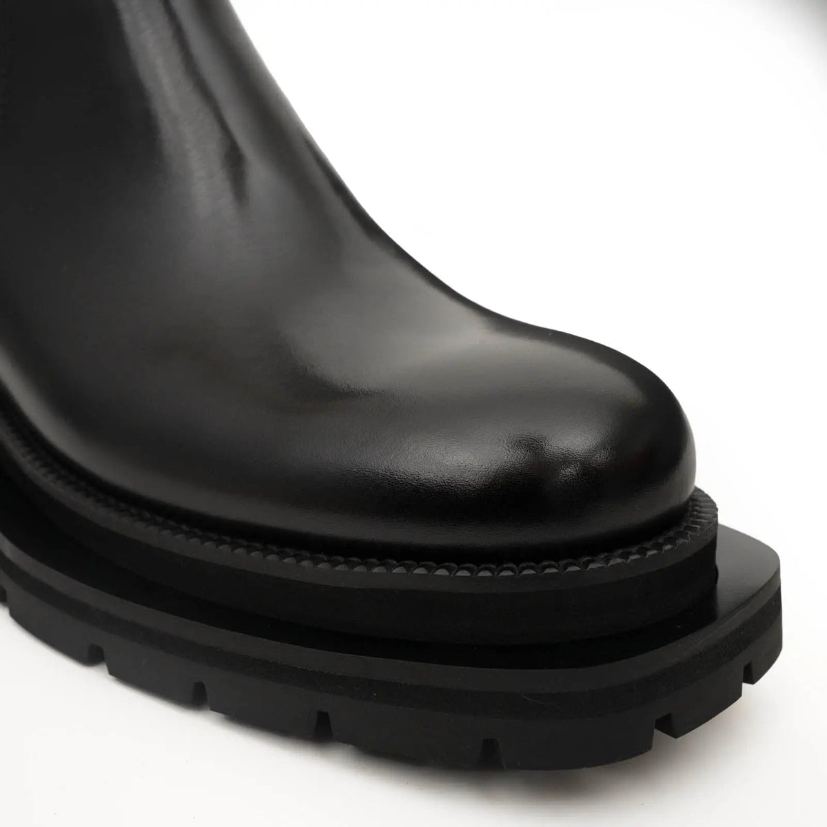 Black Leather Buckle Ankle Boots with Black Lug Sole