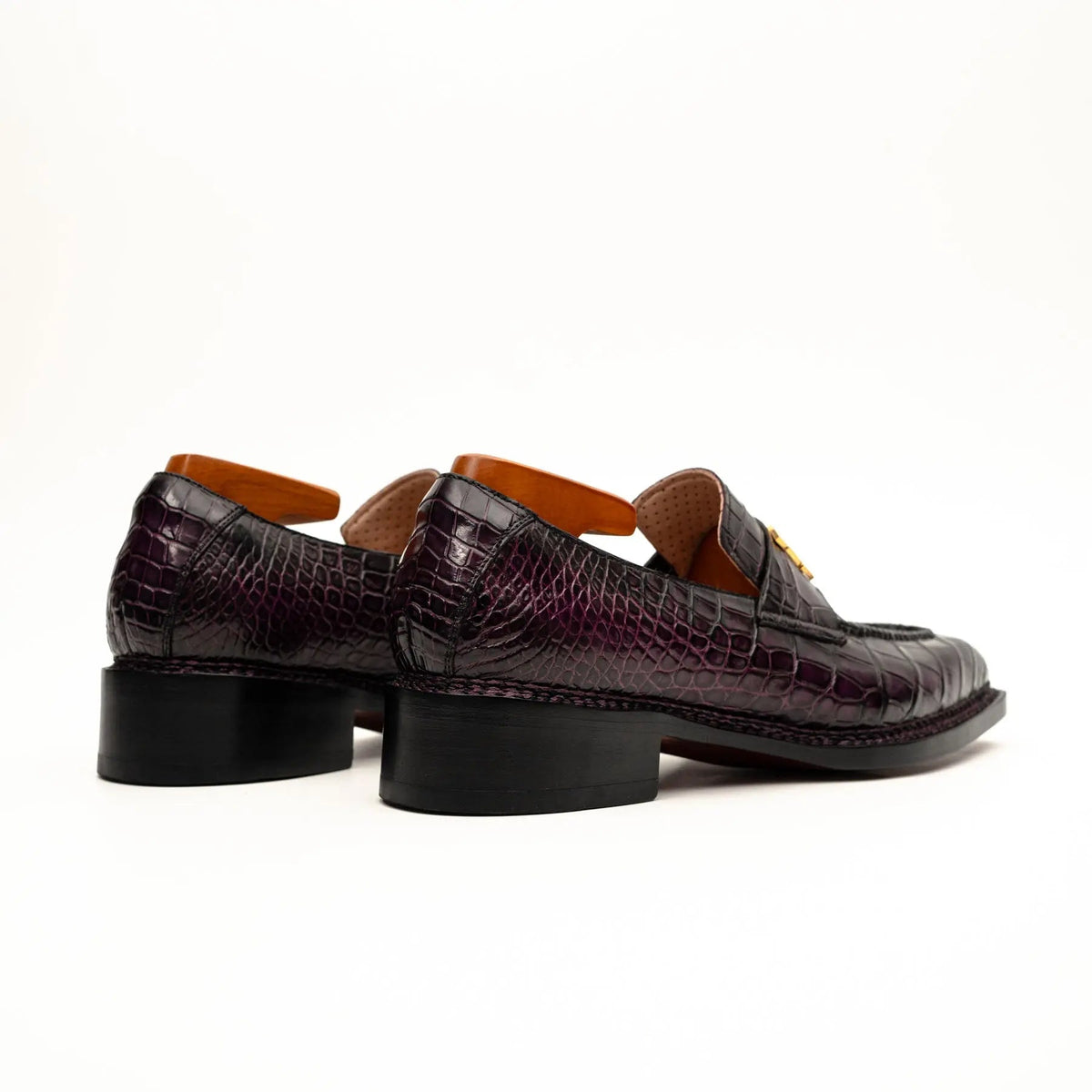 Burgundy-Black Apron-Toe Crocodile Leather Bit Loafers