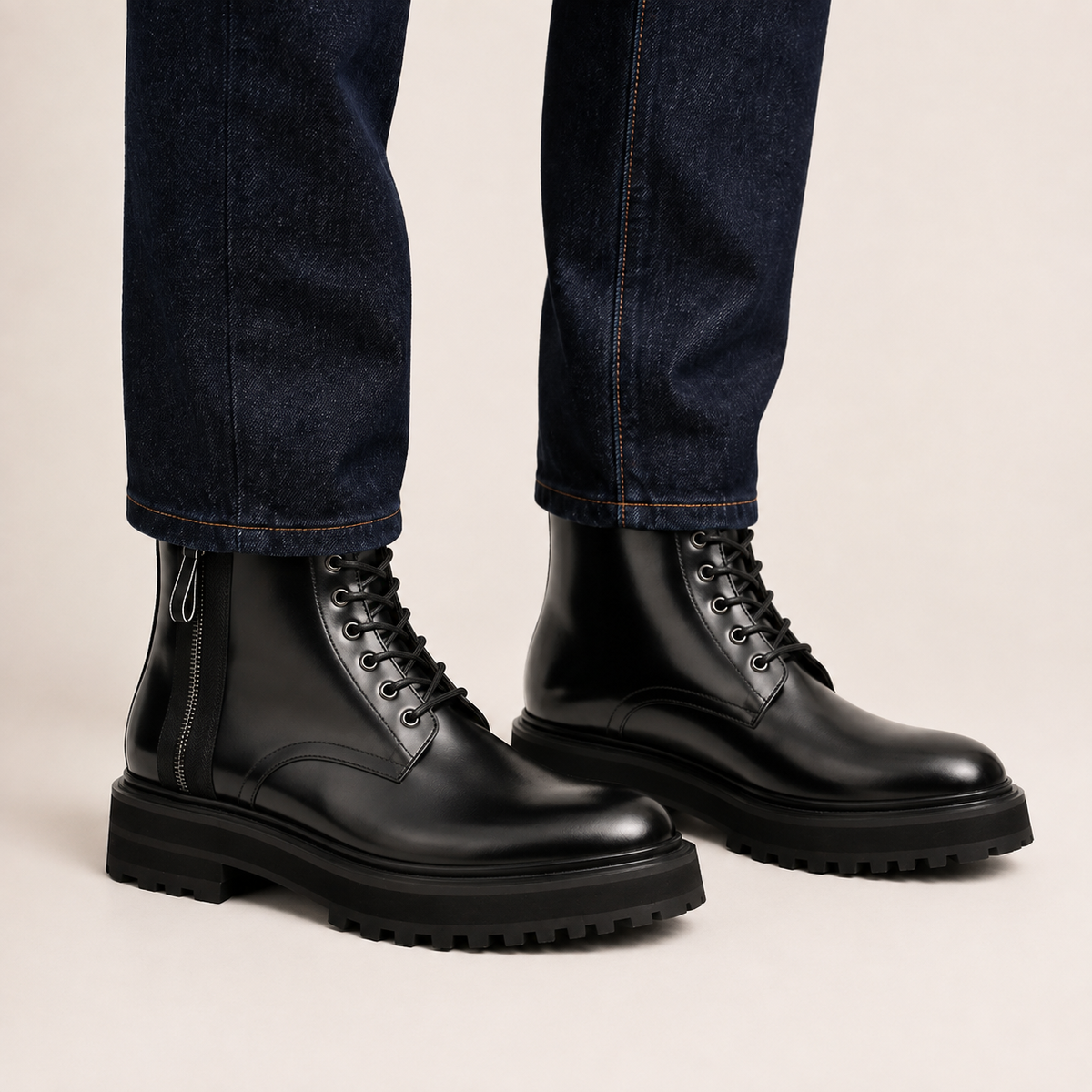 Black Calf Leather Ankle Boots