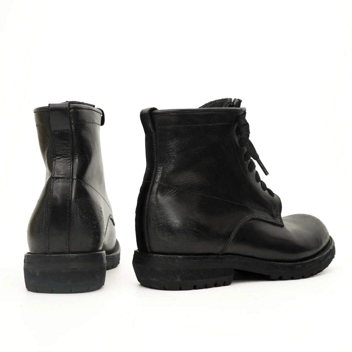 Black Plain-Toe Calf Leather Ankle Boots
