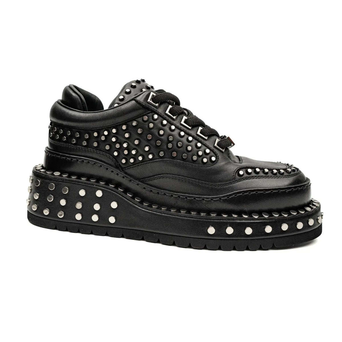 Black Studded Calf Leather Derby Shoes
