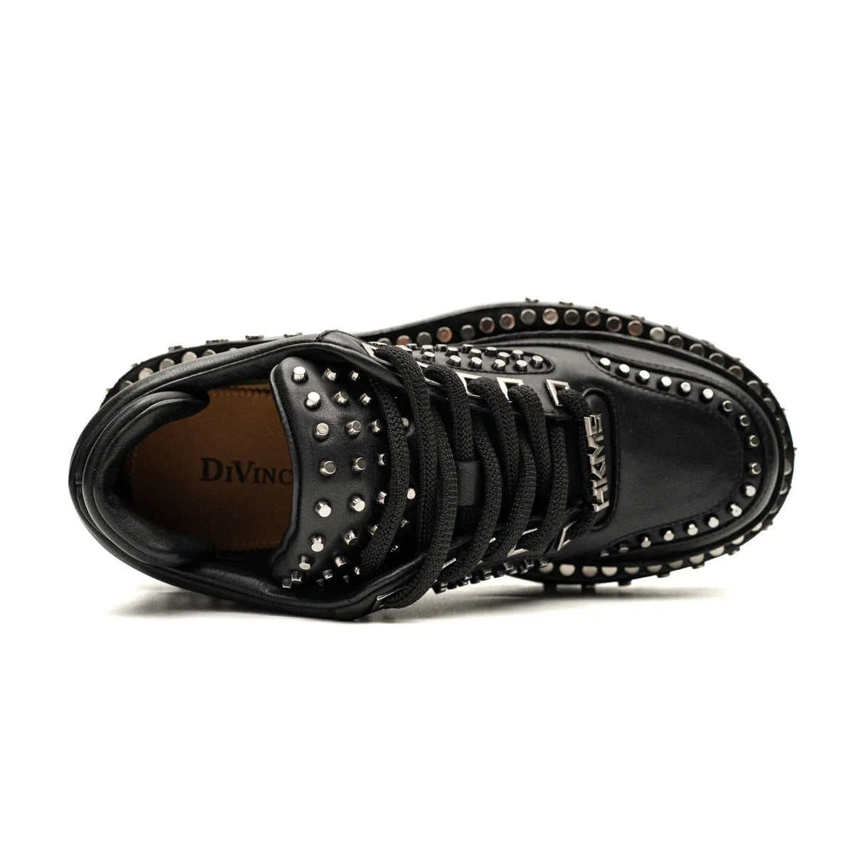 Black Studded Calf Leather Derby Shoes