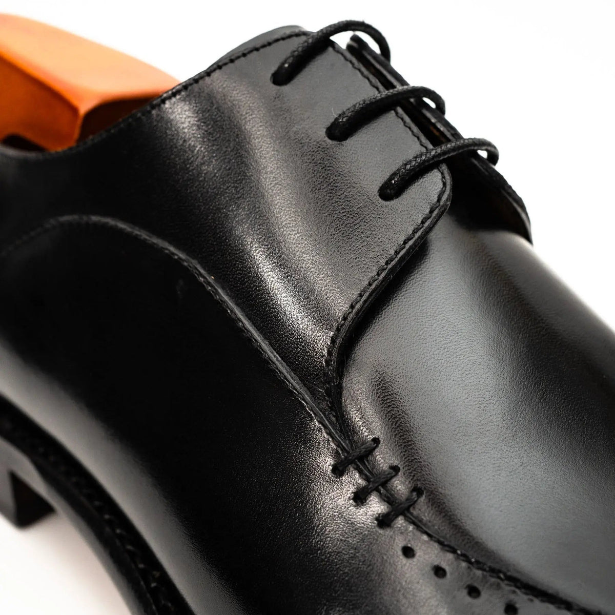 Black Square-Toe Calf Leather Derby Shoes