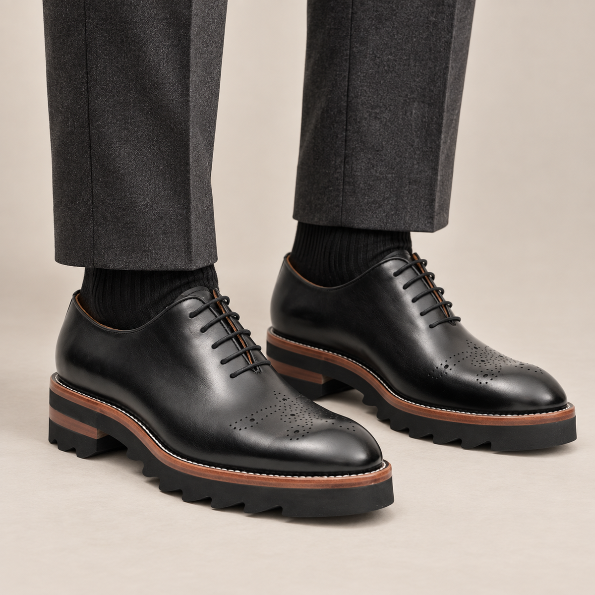 Black Cow Leather Oxford Shoes