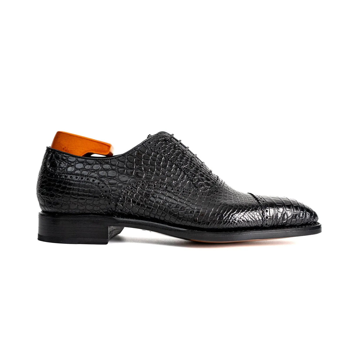 Black Crocodile Leather Textured Oxford Shoes