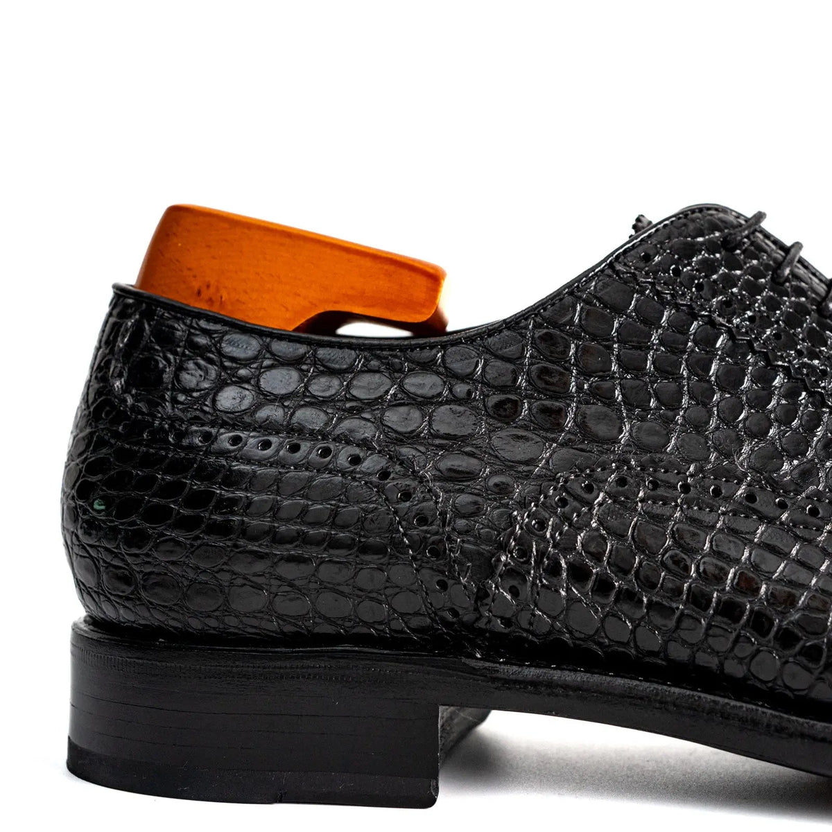 Black Crocodile Leather Textured Oxford Shoes
