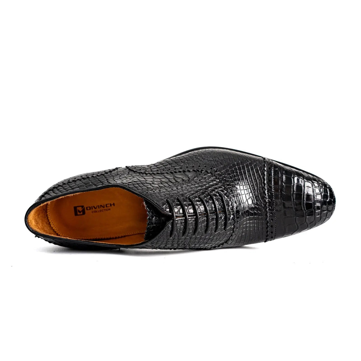 Black Crocodile Leather Textured Oxford Shoes
