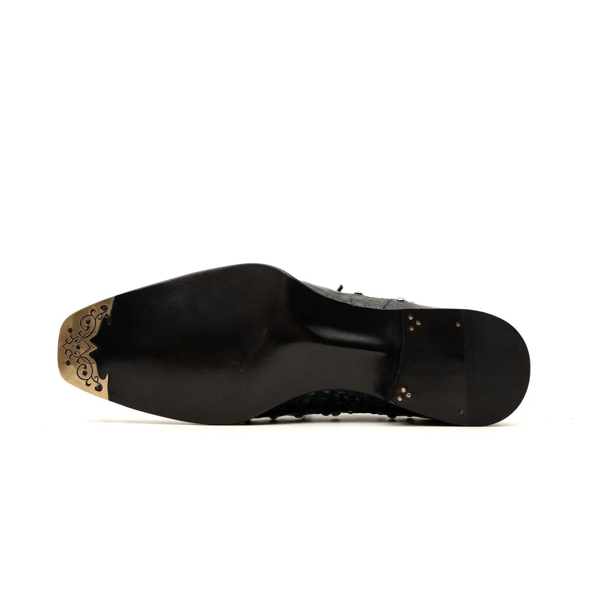 Black Studded Crocodile Leather Oxford Shoes