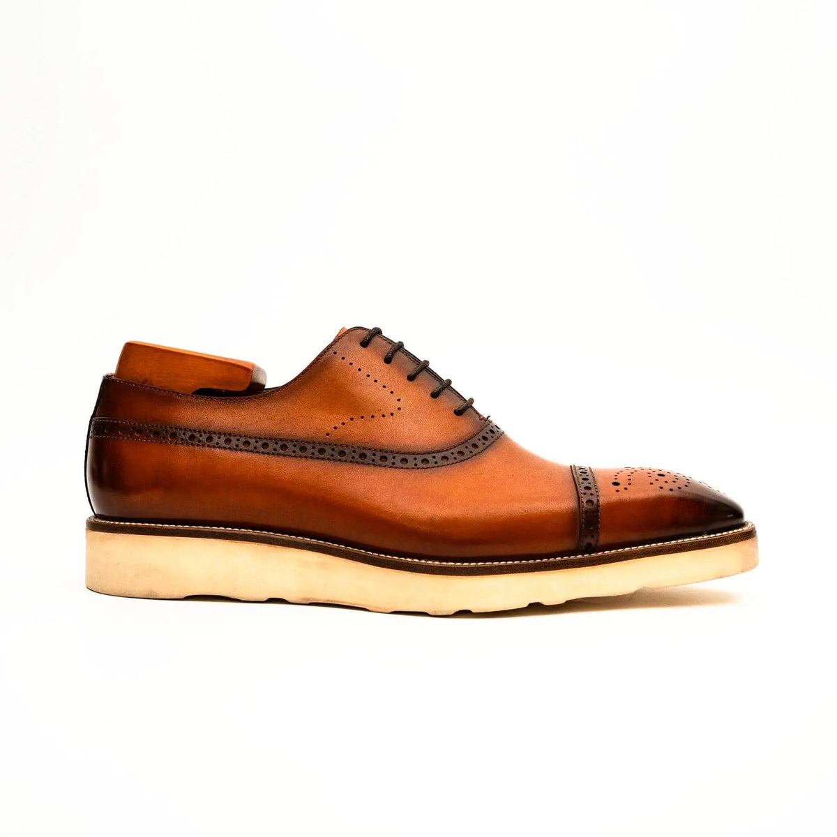 Orange-Brown Cap-Toe Calf Leather Oxford Shoes