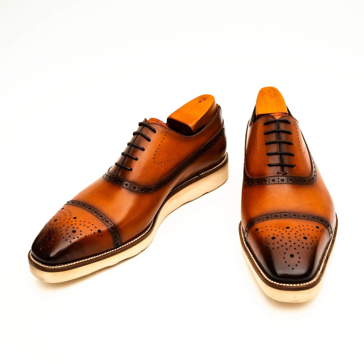 Orange-Brown Cap-Toe Calf Leather Oxford Shoes