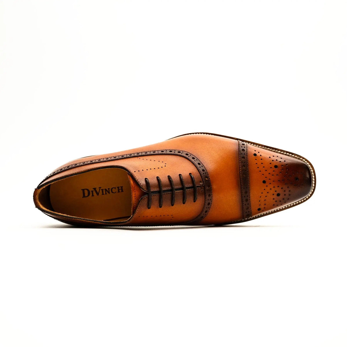 Orange-Brown Cap-Toe Calf Leather Oxford Shoes