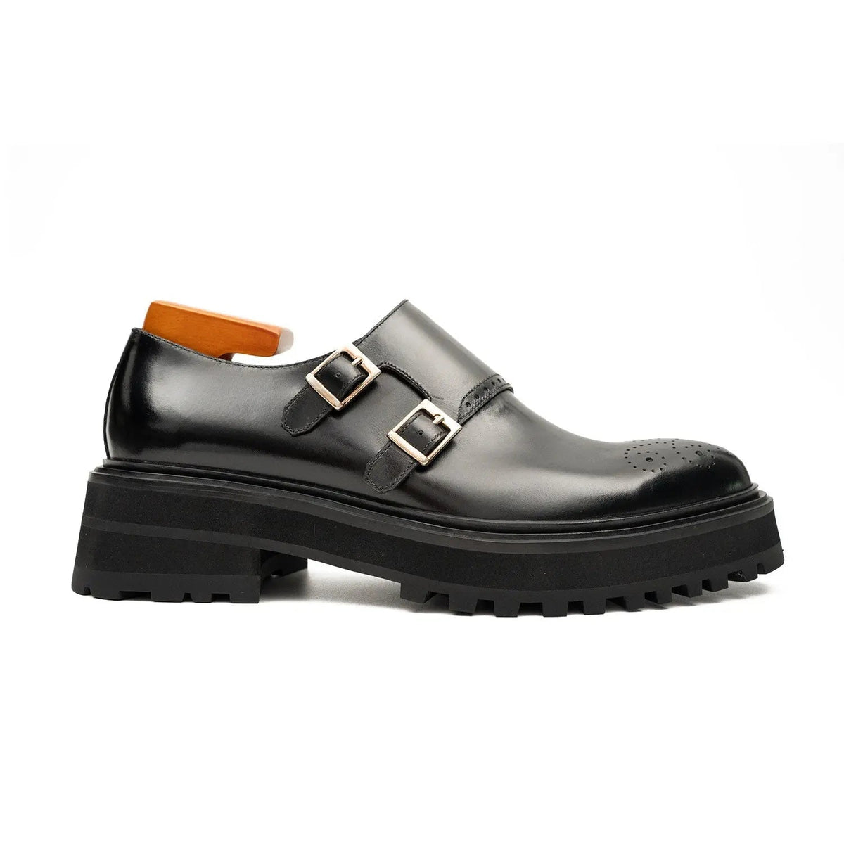 Black Calf Leather Monk Shoes