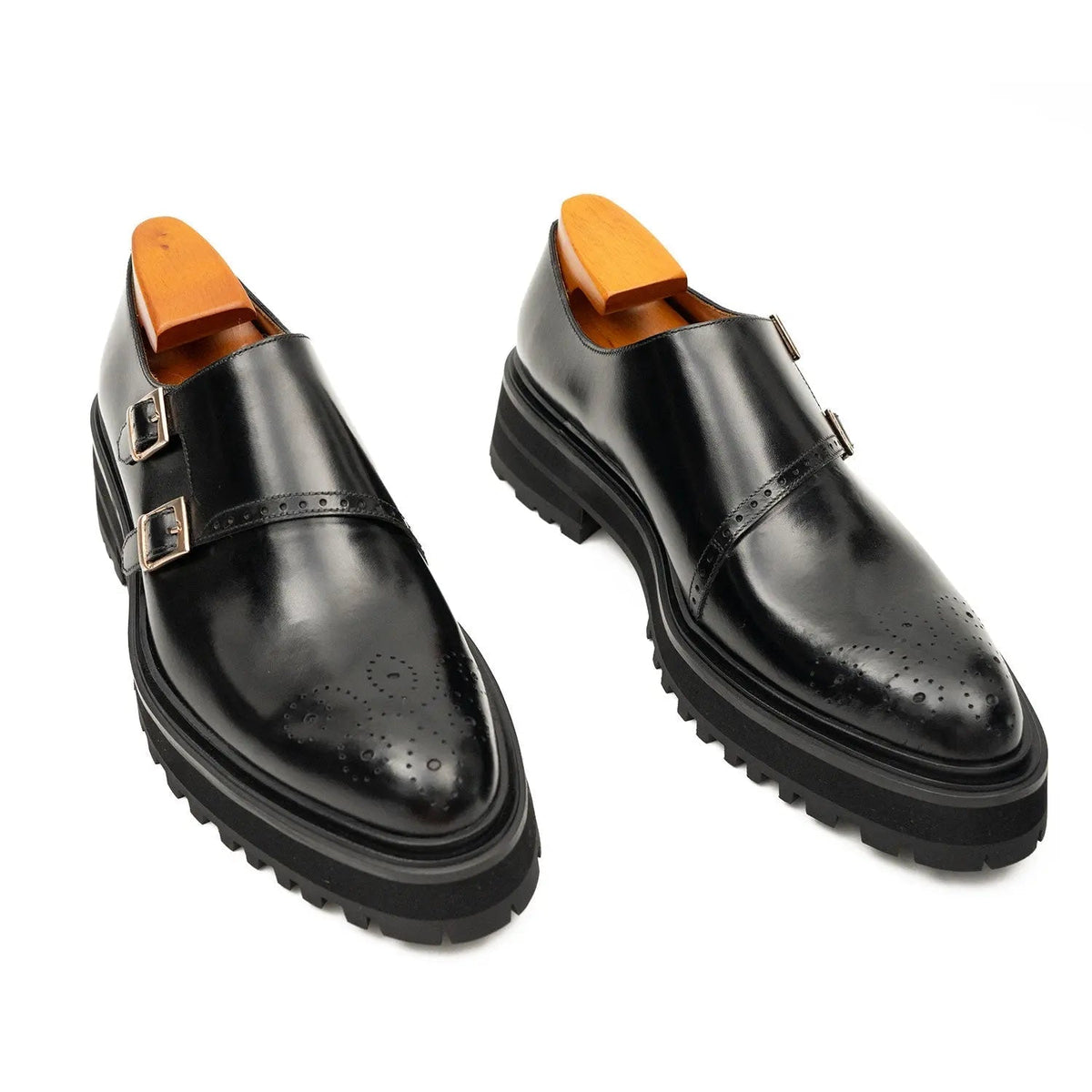 Black Calf Leather Monk Shoes