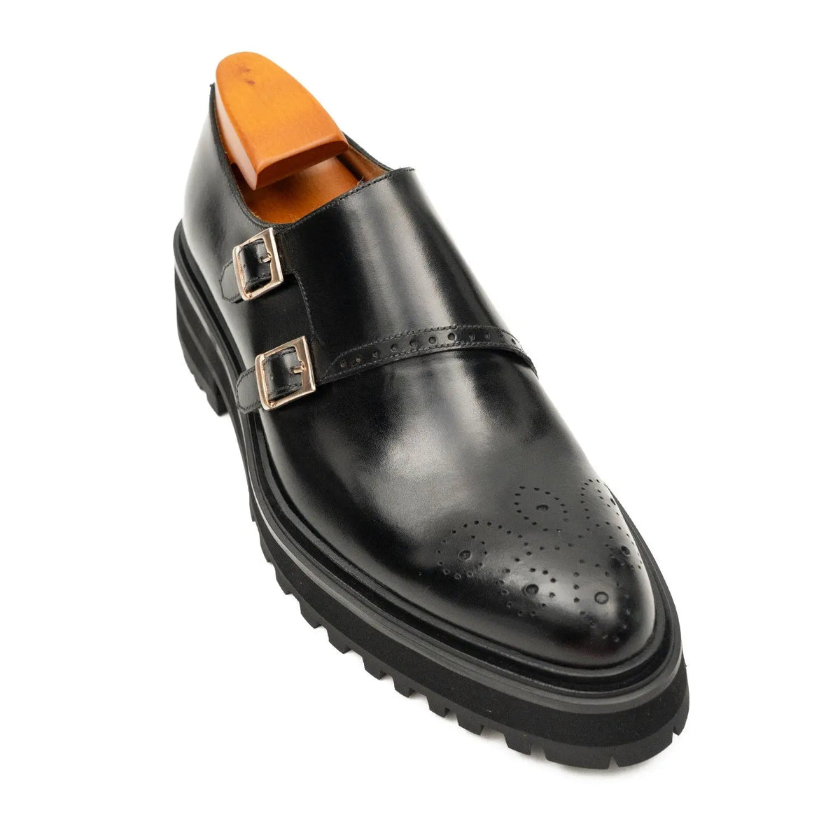 Black Calf Leather Monk Shoes