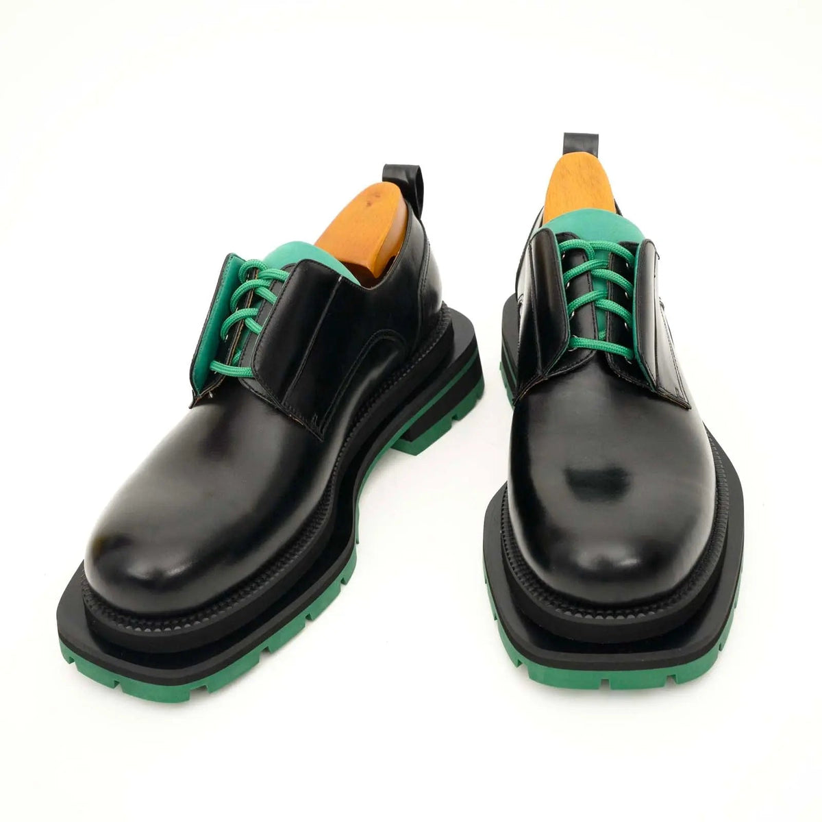 Black Plain-Toe Calf Leather Derby Shoes