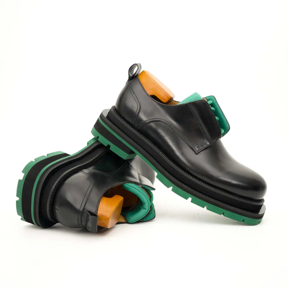 Black Plain-Toe Calf Leather Derby Shoes