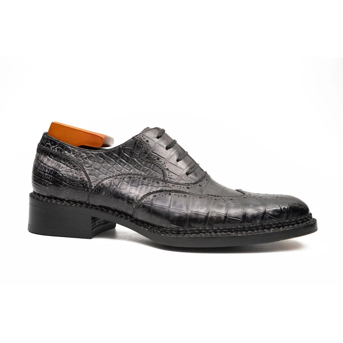 Gray Crocodile Leather Oxford Shoes