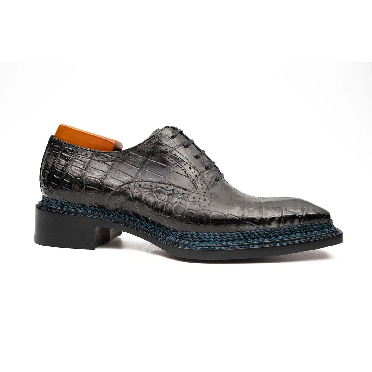 Gray Crocodile Leather Oxford Shoes