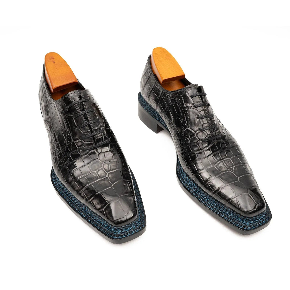 Gray Crocodile Leather Oxford Shoes