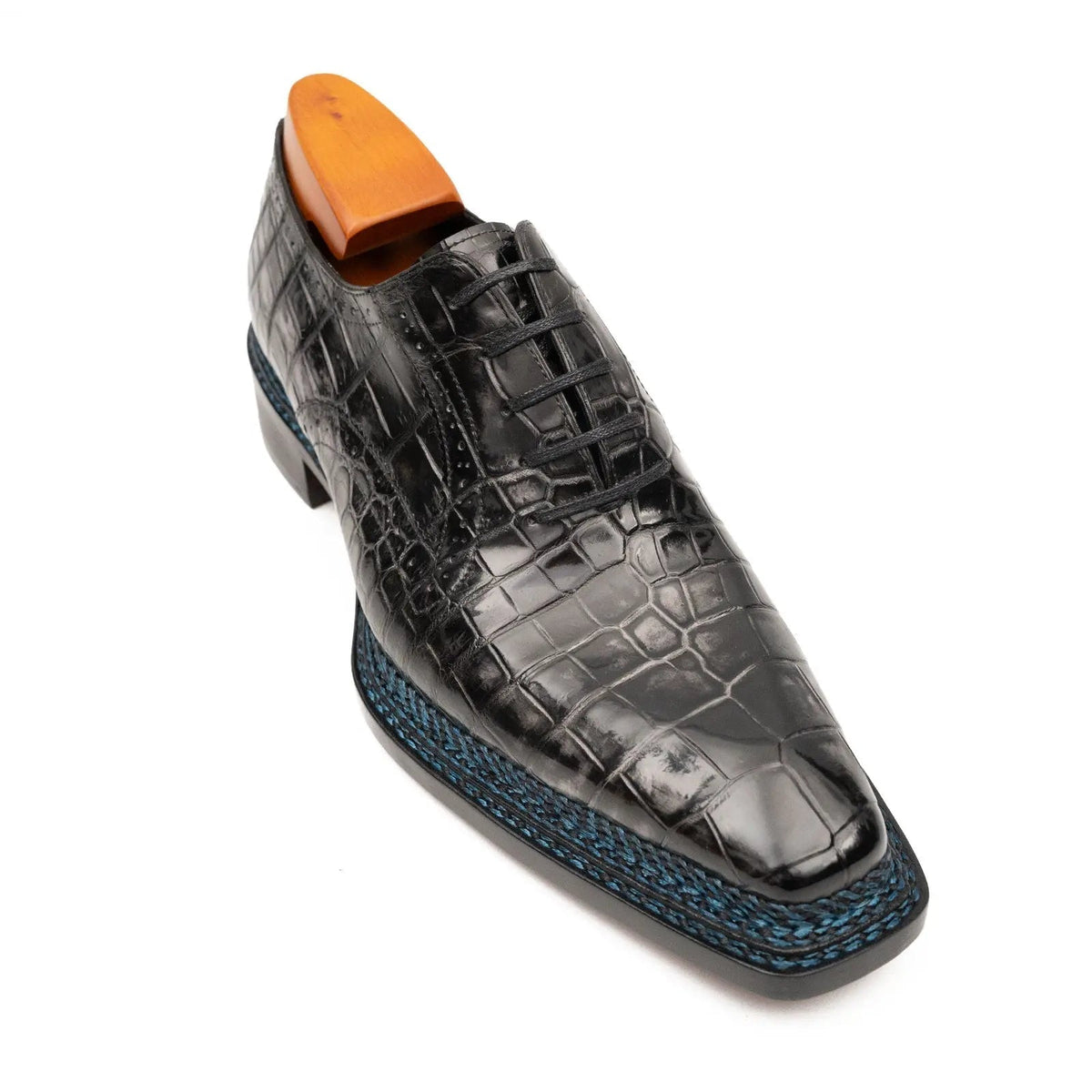 Gray Crocodile Leather Oxford Shoes
