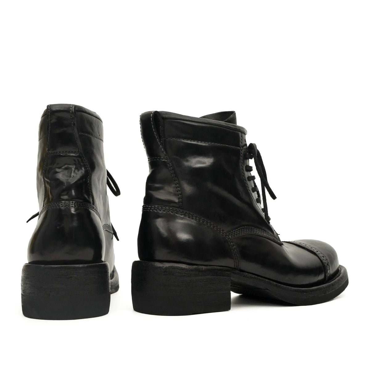 Black Cap-Toe Horse Butt Leather Lace-Up Boots