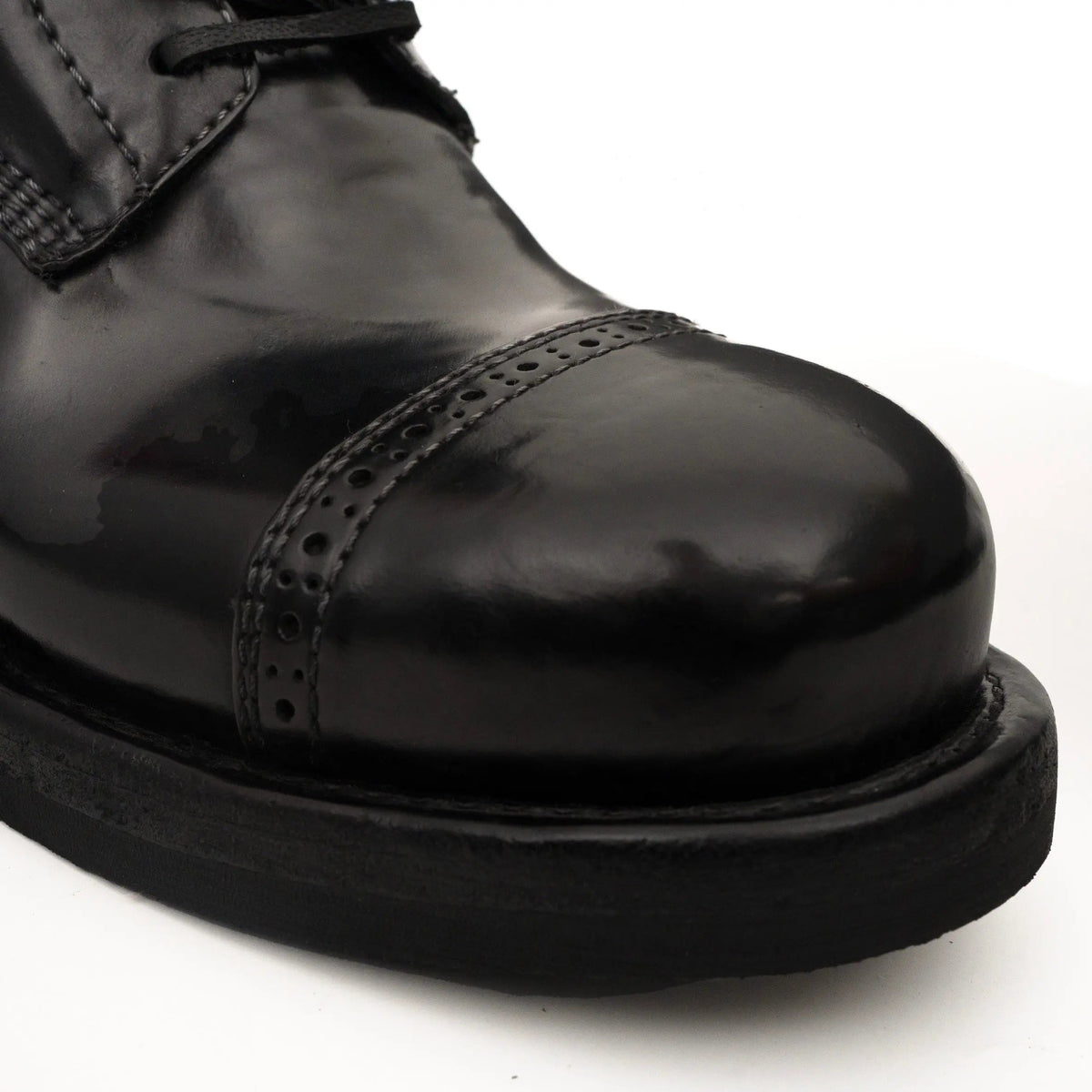 Black Cap-Toe Horse Butt Leather Lace-Up Boots