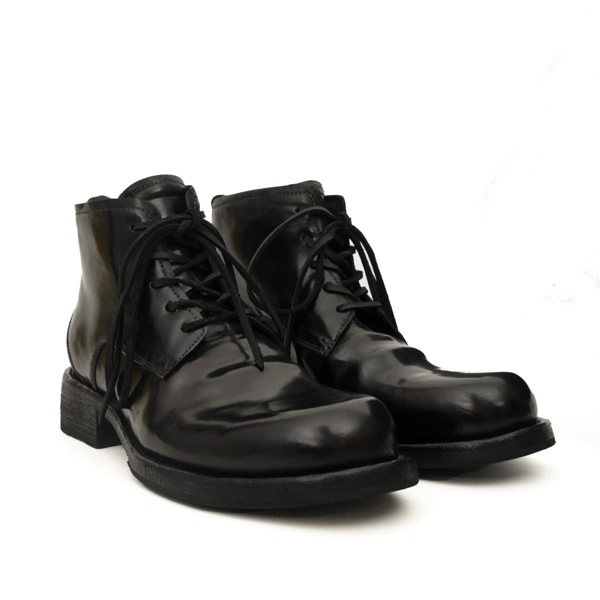 Black Washed Horse Butt Leather Ankle Boots