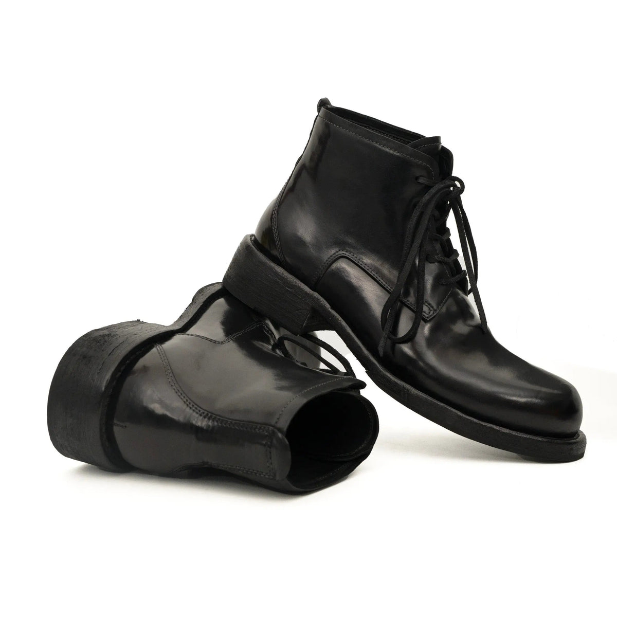 Black Washed Horse Butt Leather Ankle Boots