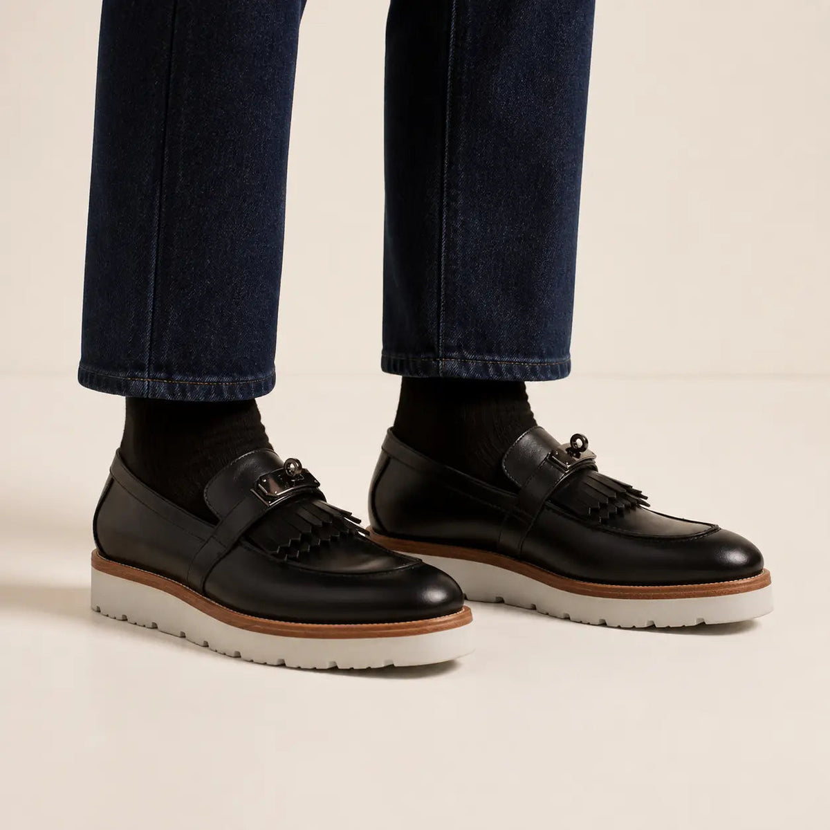 Black Kiltie Calf Leather Loafers