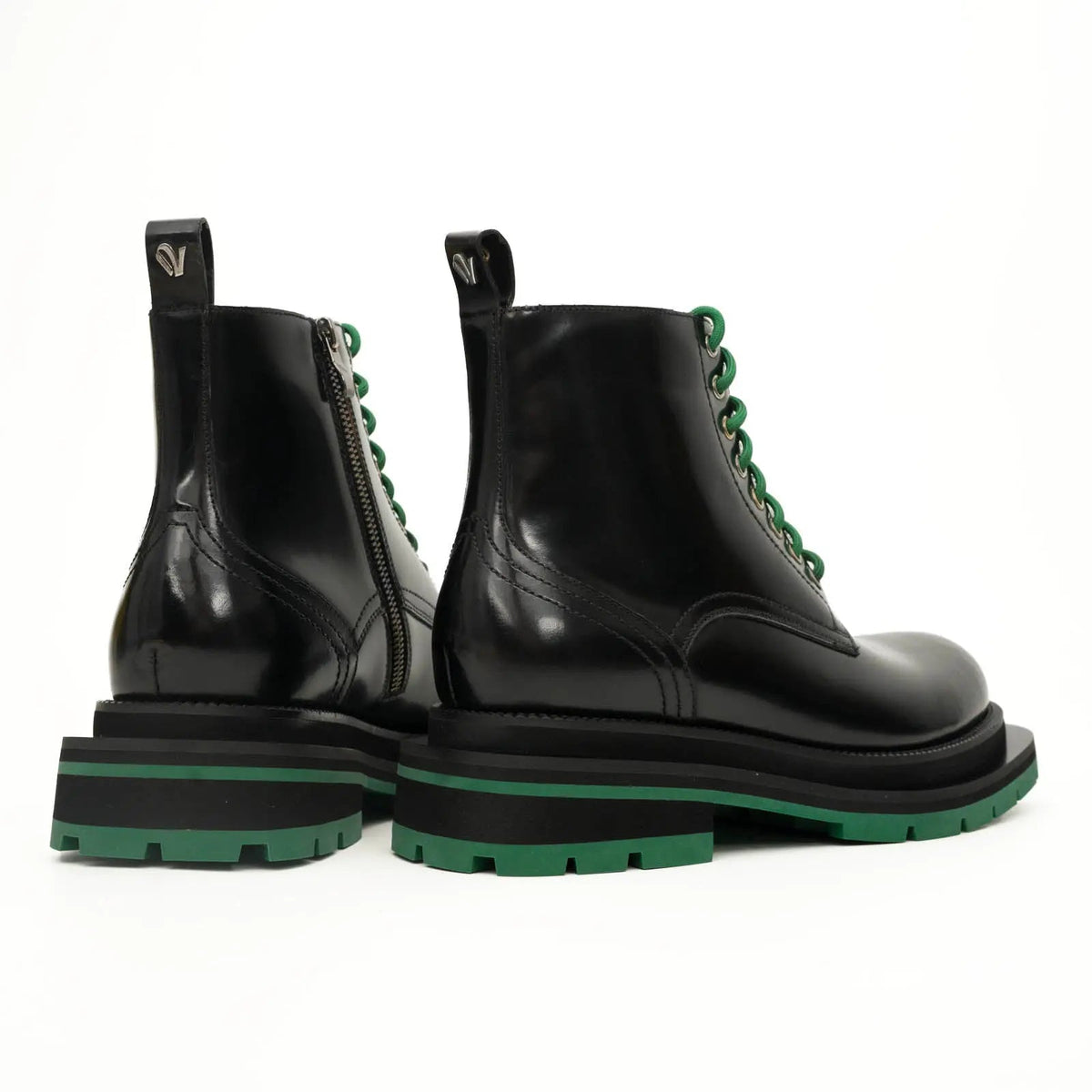 Black Plain-Toe Calf Leather Lace-Up Boots
