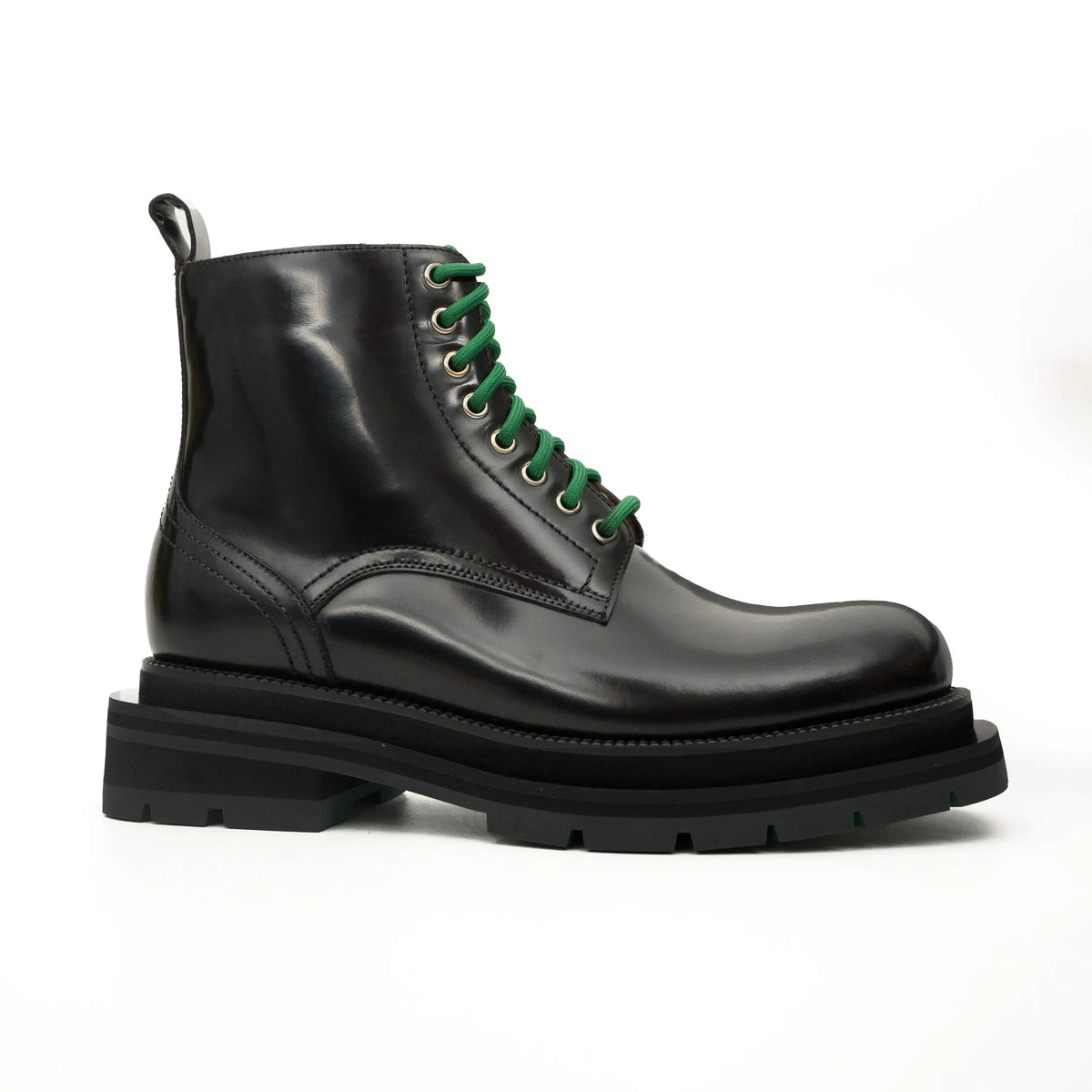 Black Plain-Toe Calf Leather Lace-Up Boots