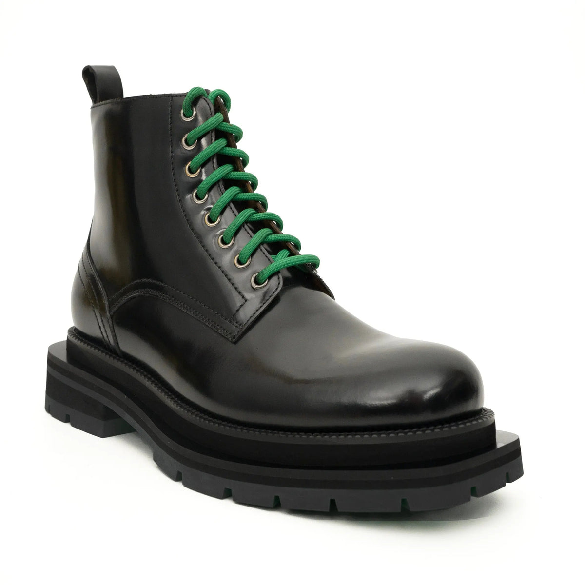 Black Plain-Toe Calf Leather Lace-Up Boots
