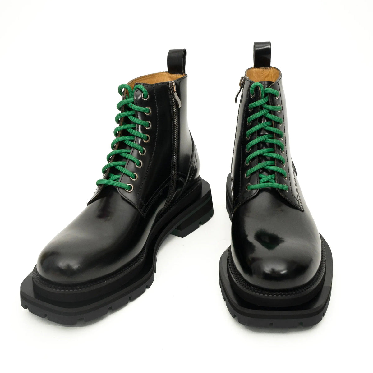 Black Plain-Toe Calf Leather Lace-Up Boots