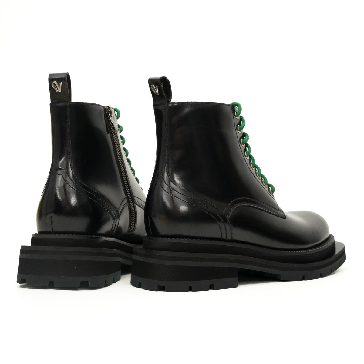 Black Plain-Toe Calf Leather Lace-Up Boots
