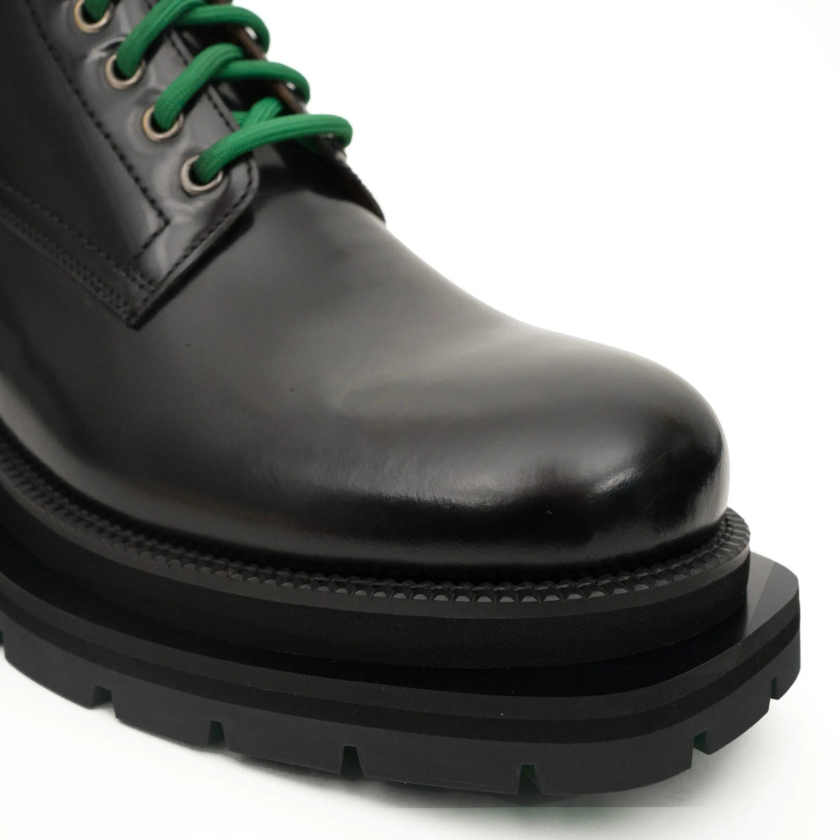 Black Plain-Toe Calf Leather Lace-Up Boots