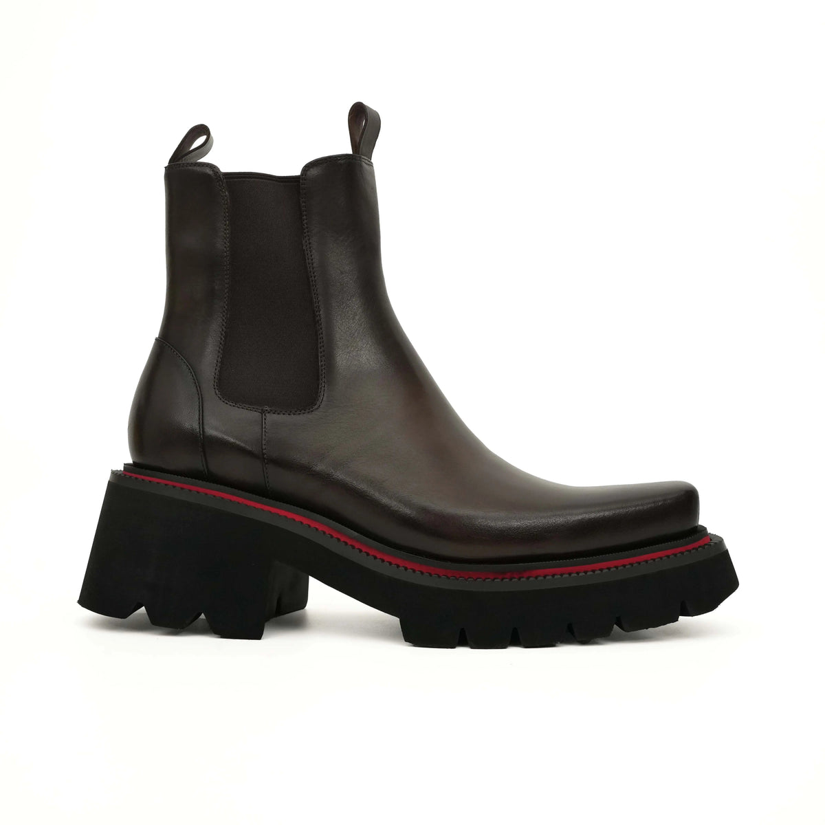 Dark Coffee Square-Toe Calf Leather Chelsea Boots